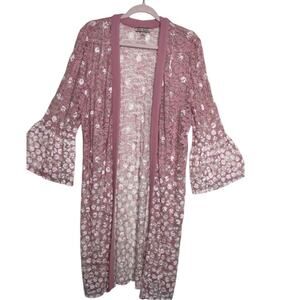 Maya Brooke Dusty Pink Lace Kimono Duster Bell Sleeves Open Front Size 16